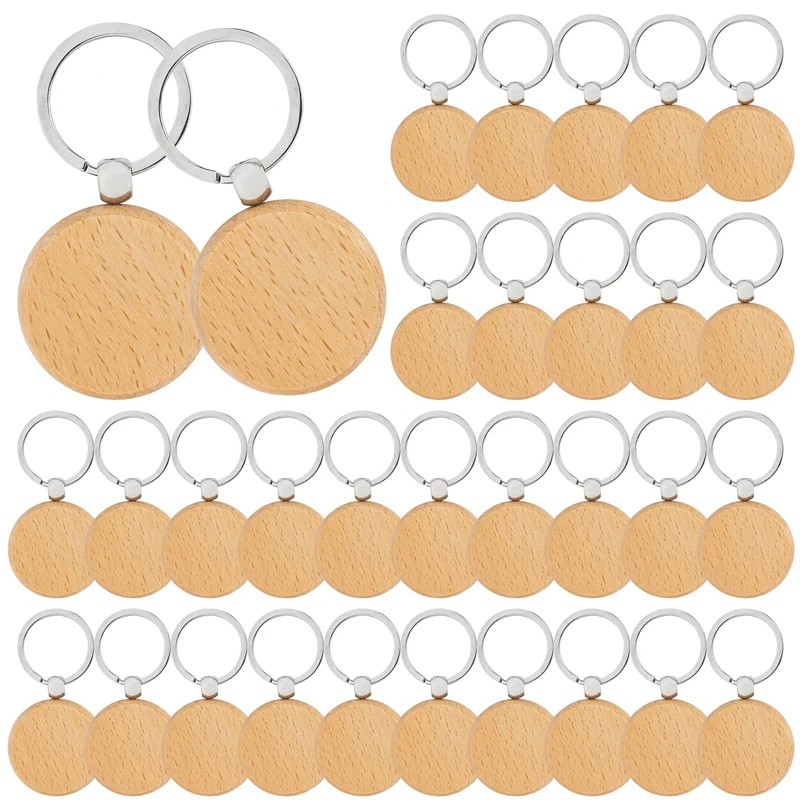 30Pcs Blank Round Wooden Keychain DIY Car Wood Keychains Round Wood Keyrings