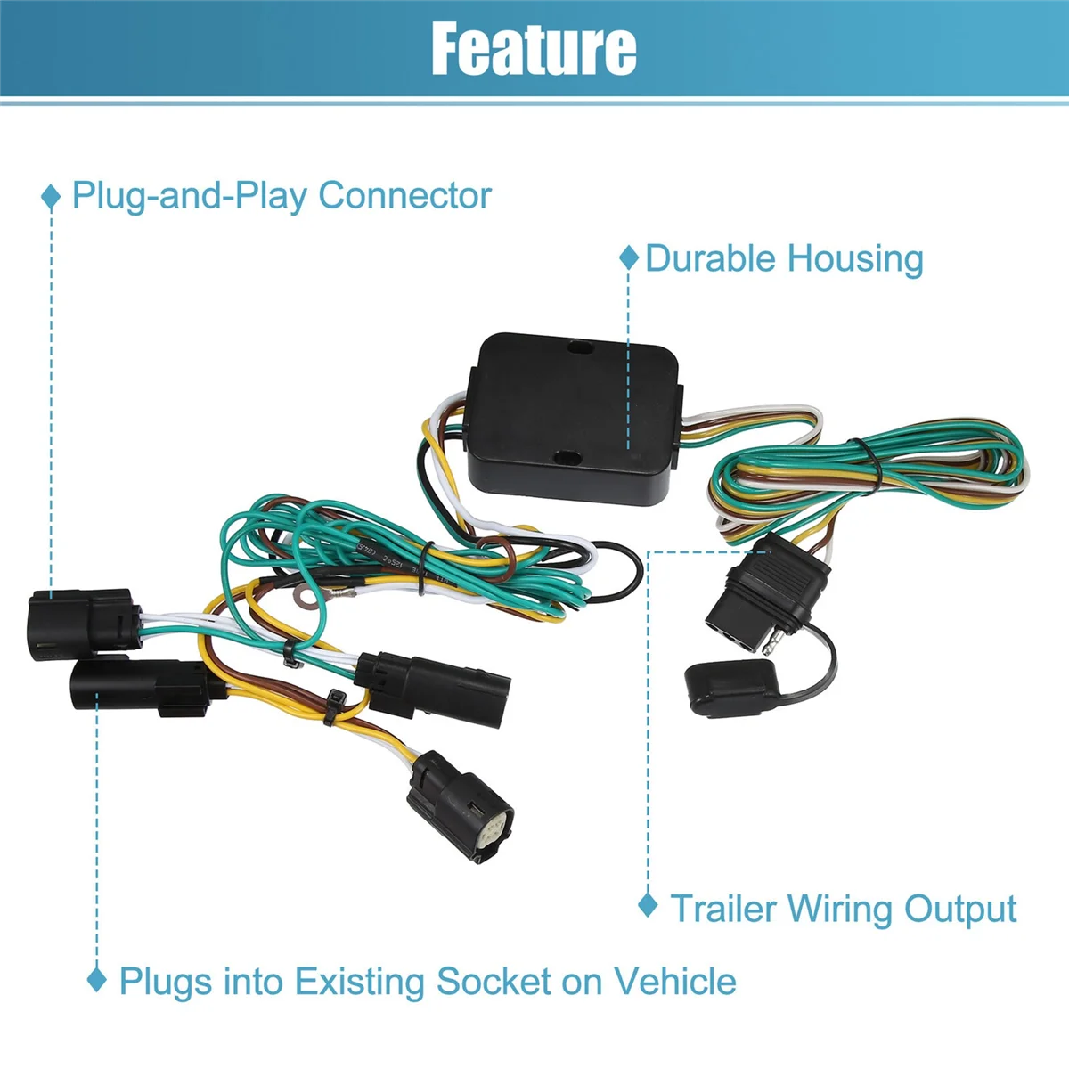 Conector de cablagem de reboque, 4 Way, 56327 118643 para Ford Transit 150 250 350 2015-2021