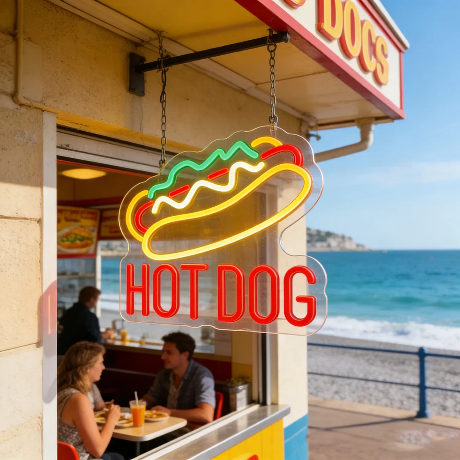 Vibrant Hot Dog LED Neon Sign Wall Art for Home Bar Restaurant Cafe Diner Decor Fun Food Theme Lighting Creates Playful Ambiance