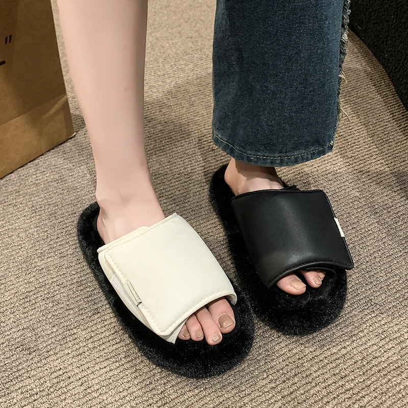 Fashionable Luxury Designer Women's Slippers 2024 New Open Toe Indoor Anti Slip Slippers Outdoor Plush  Slippers Women Winter