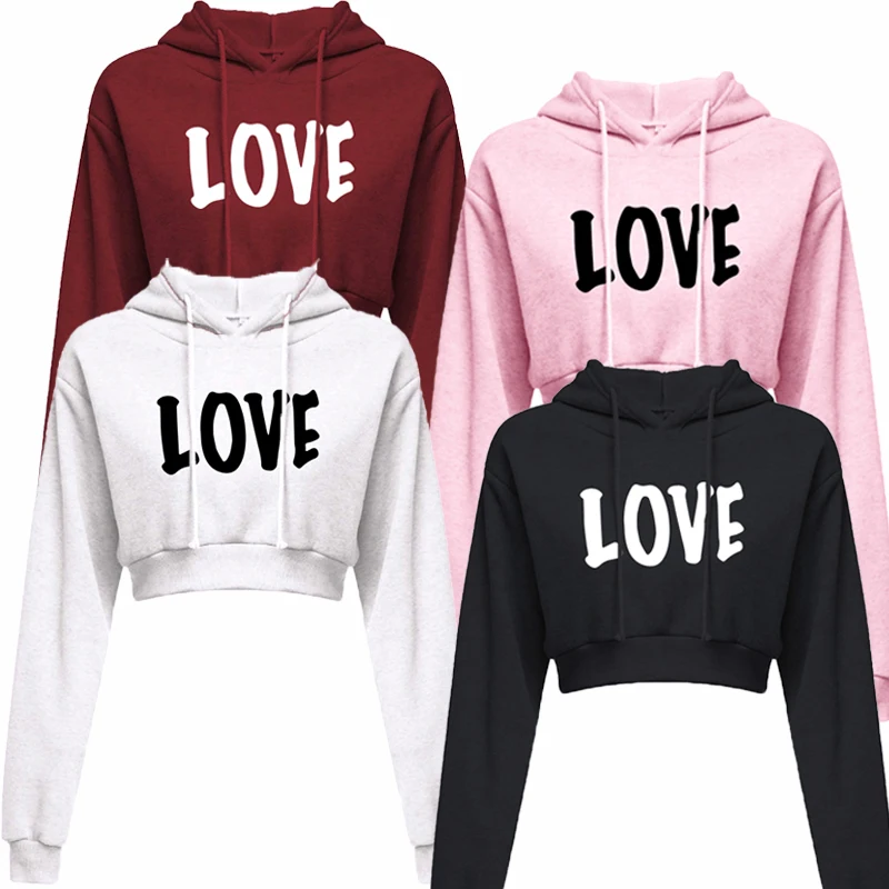 

Spring New Crop Hoodies Long Sleeve Streetwear Tops Print Hoodies Women Casual Long Sleeve Hoodies Pullovers