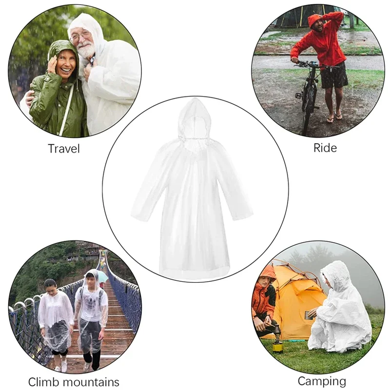 6 Stück Einweg-Regenmantel, wasserdicht, für Outdoor-Aktivitäten, Wanderungen, Bergtouren, Reisen, Notfälle, transparent, tragbar, Poncho für Erwachsene.