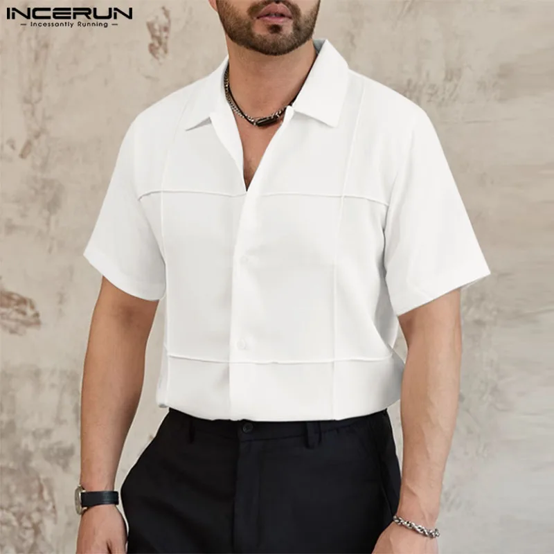 

INCERUN Tops 2024 Korean Style New Men's Summer Solid Simple Design Shirt Casual Streetwear All-match Short Sleeved Blouse S-5XL