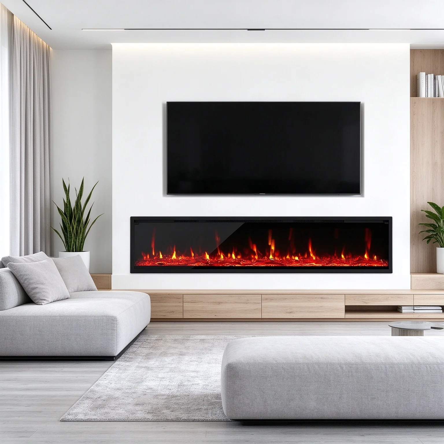Electric Fireplace Insert 50 Inch Recessed Wall Mounted Electric Fireplace with 12 Flame Colors 750W 1500W Heater Log and Crystal Media Remote Touch Control Timer 5 Brightness Levels Home Living Room Winter Heating and Decor