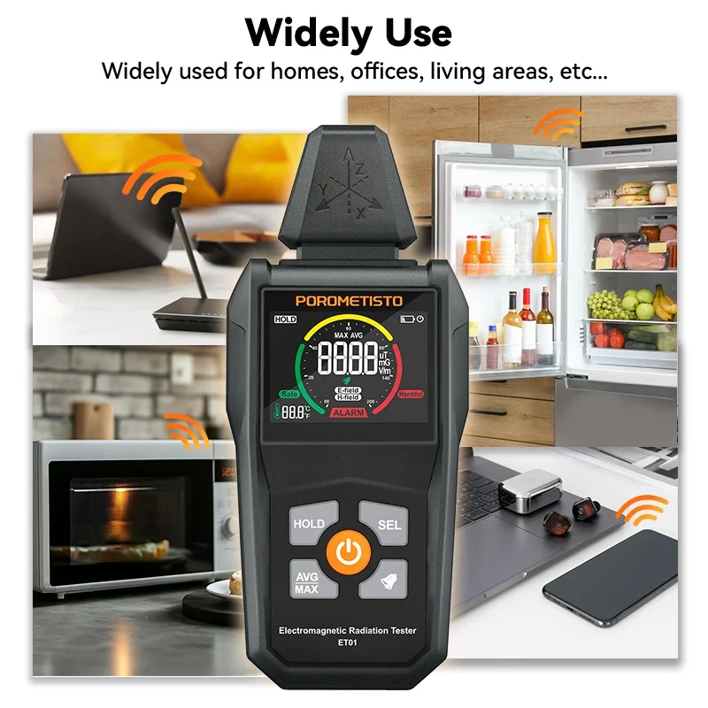 

3 in 1 Electromagnetic Radiation Tester Temp/Electric Field/Magnetic Field Radiation Detector 9999 Displays Handheld EMF Meter