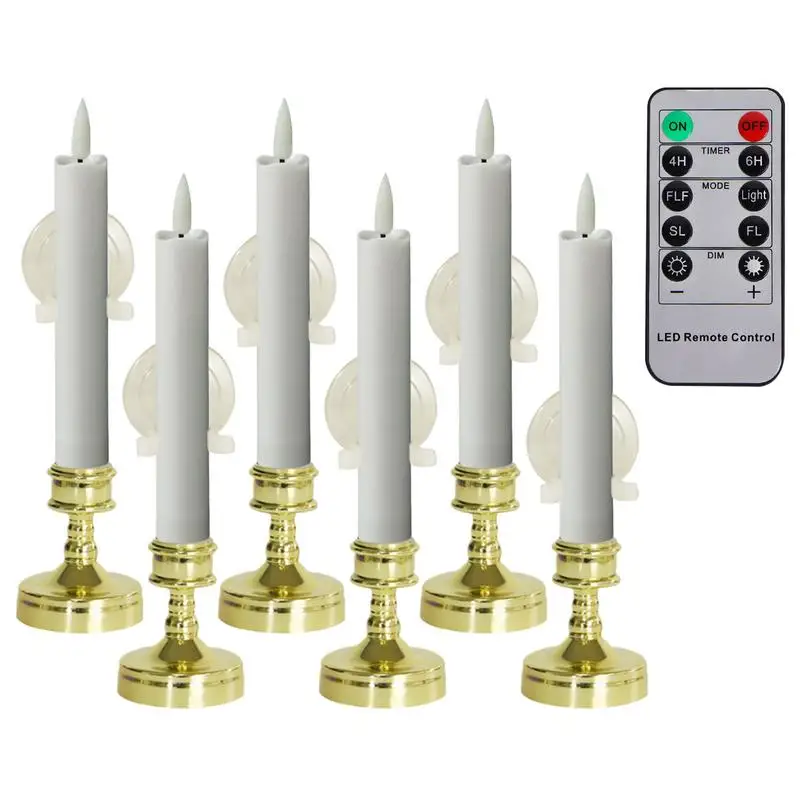 Christmas Window Candles 6X LED Window Candles With Remote Timer 6.5 Inch Realistic Flickering Warm Light Candle With Suction