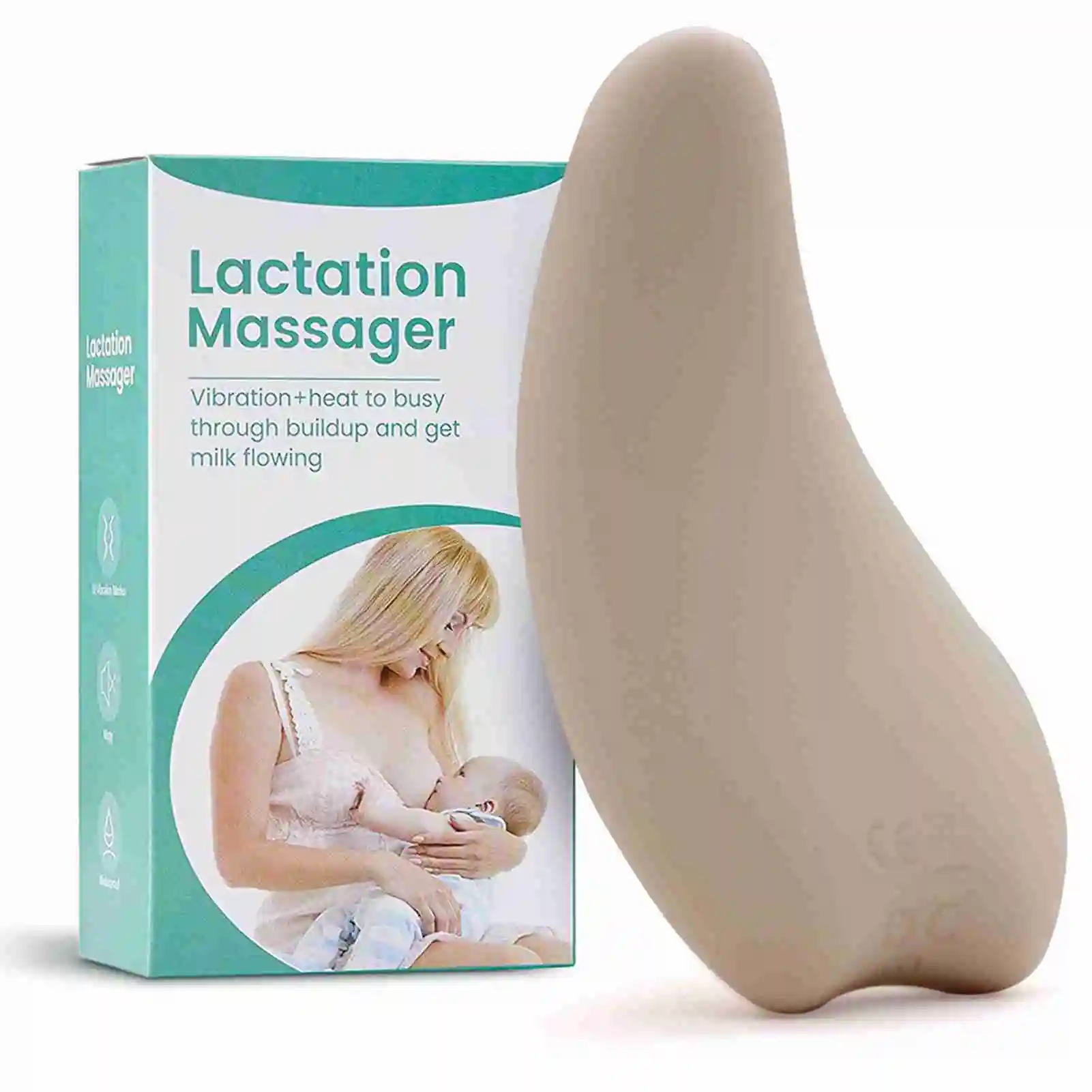 Warming Lactation Massager Soft Silicone Breast Massager for Breastfeeding Heat+Vibration for Clogged Ducts Improved Postpartum