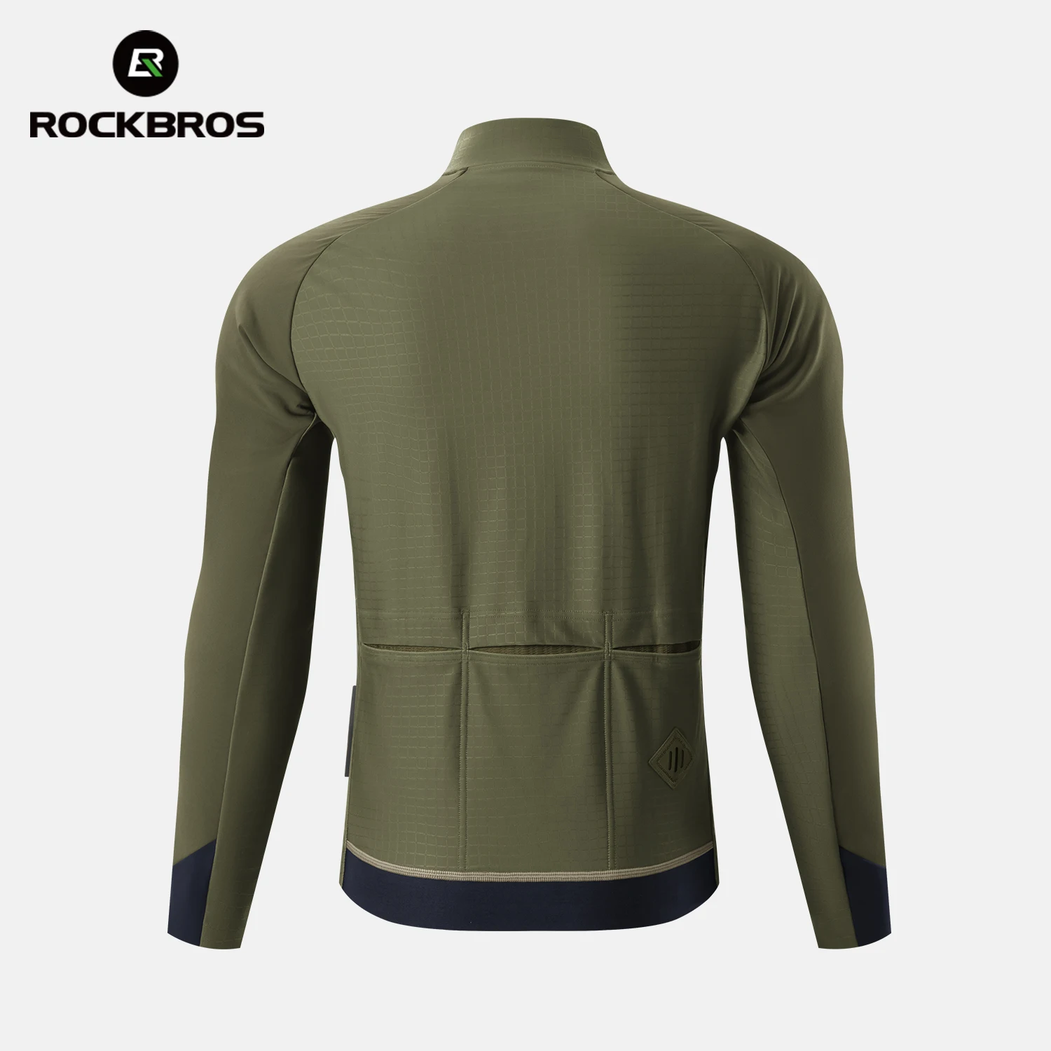 ROCKBROS Winter Fleece Cycling Jacket Men's Windproof Double Layer Thermal Bicycle Jersey with Back Pockets Reflective Bike Coat