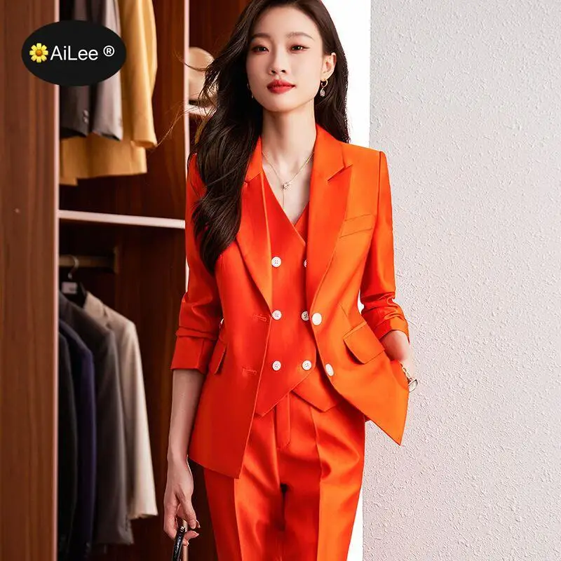 

Career Women Senior Luxurious Blazer Vest Pants Set Office Lady Business Formal Tuxedo Suit Coat Winter Big Size 4XL Jacket