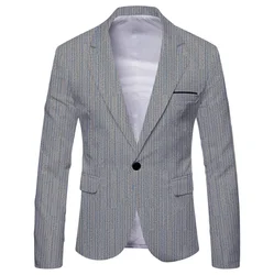 Chaqueta de traje ajustada de manga larga informal para hombre