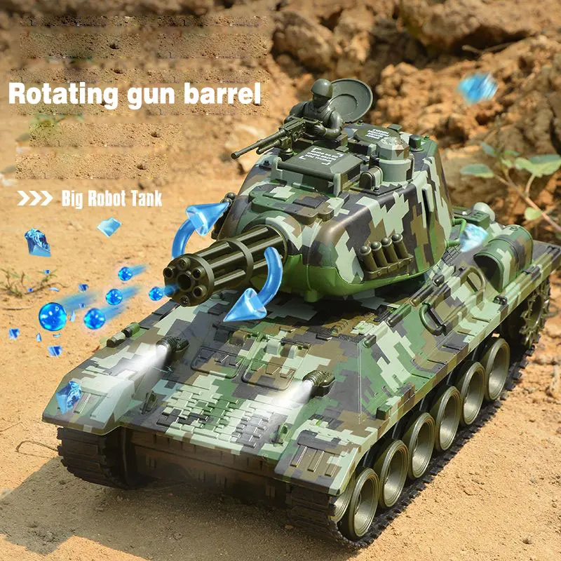 

Shoot Water Bullet RC Tank Smoking Remote Control Battle Tank Toy Rotating Gun Barrel Armored Car With LED Fire Cannonball