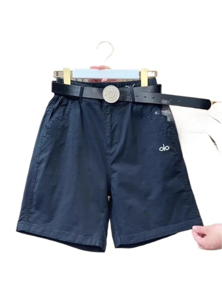 Pantaloncini in cotone tinta unita 2025 Estate Nuovi pantaloni a cinque quarti Pantaloni coreani a gamba dritta casual larghi taglie forti da donna