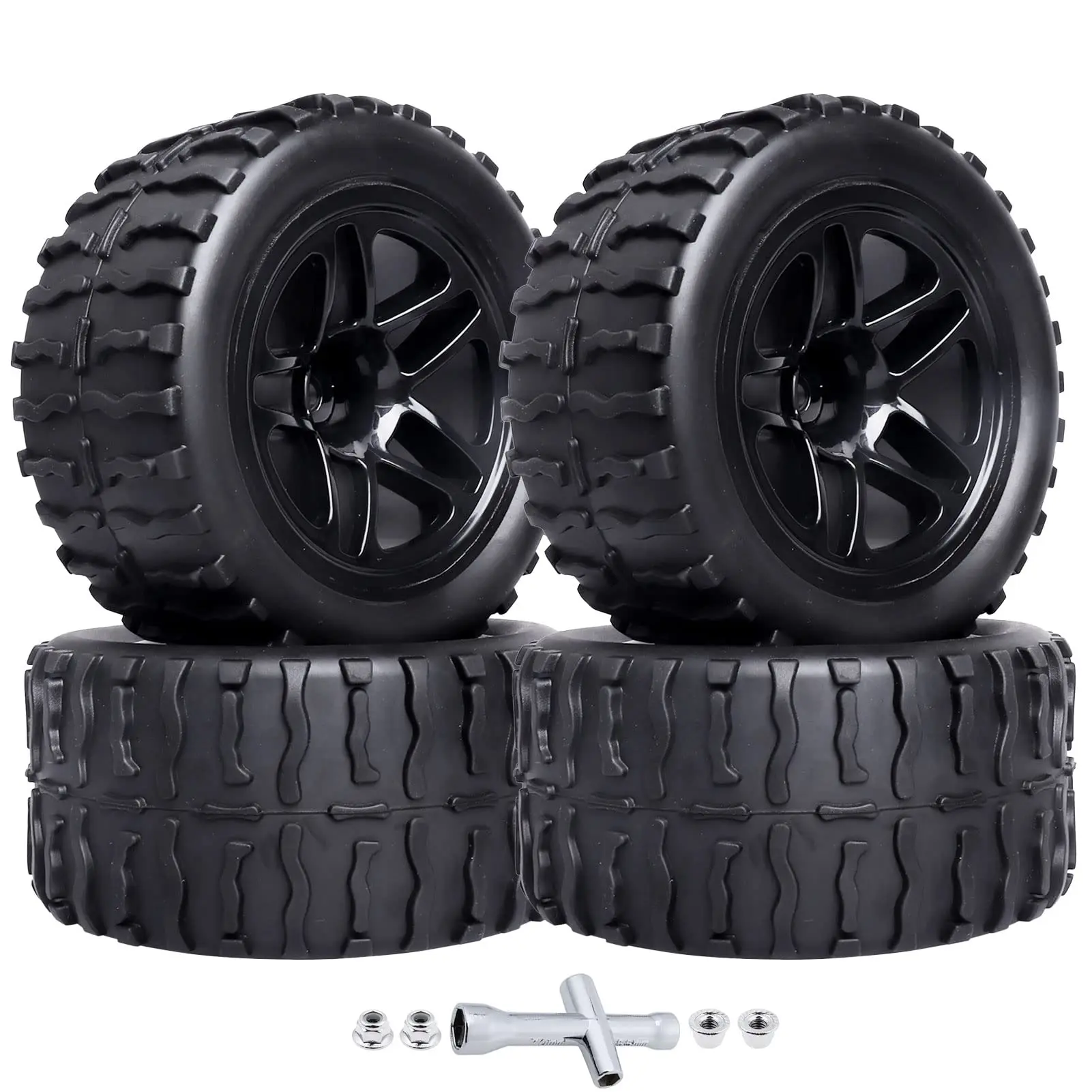 HobbyPark 12mm Hex 1/10 RC Truck Wheels Tires for Traxxas Stampede Rustler VXL 2WD 4x4 Volcano Epx/Pro Blackout XTE, Glued