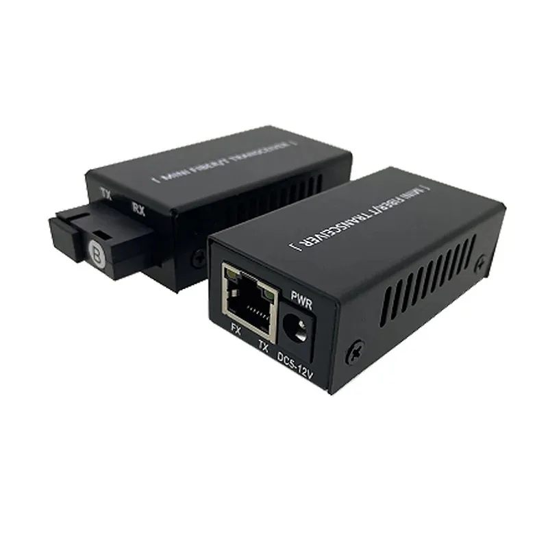 1 Pair Gigabit Mini 1F1E Optical Media Converter Transceiver Singlemode Simplex 100/1000M SC 25KM Fiber Switch