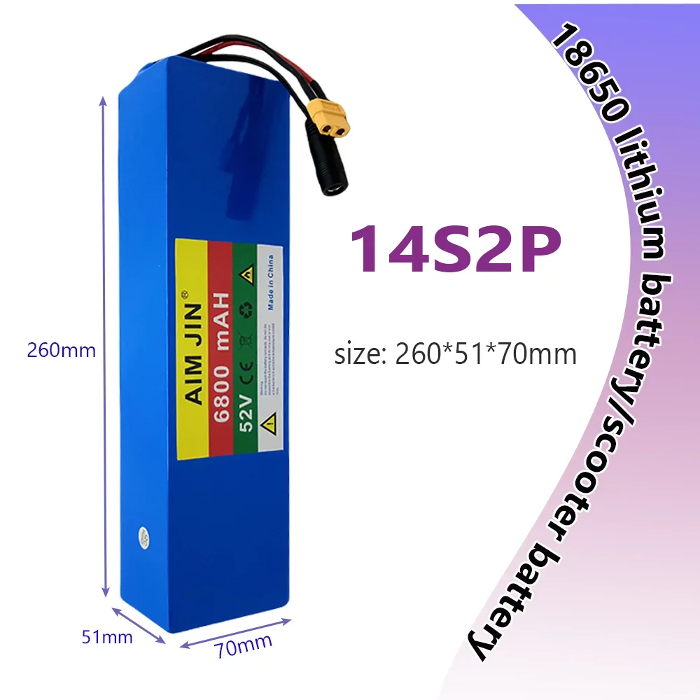 

14S2P 52V 6800mAh Rechargeable Battery Pack 18650 Li-ion , Large Capacity for Bicycles, Scooters, Motorcycles with Built-in BMS