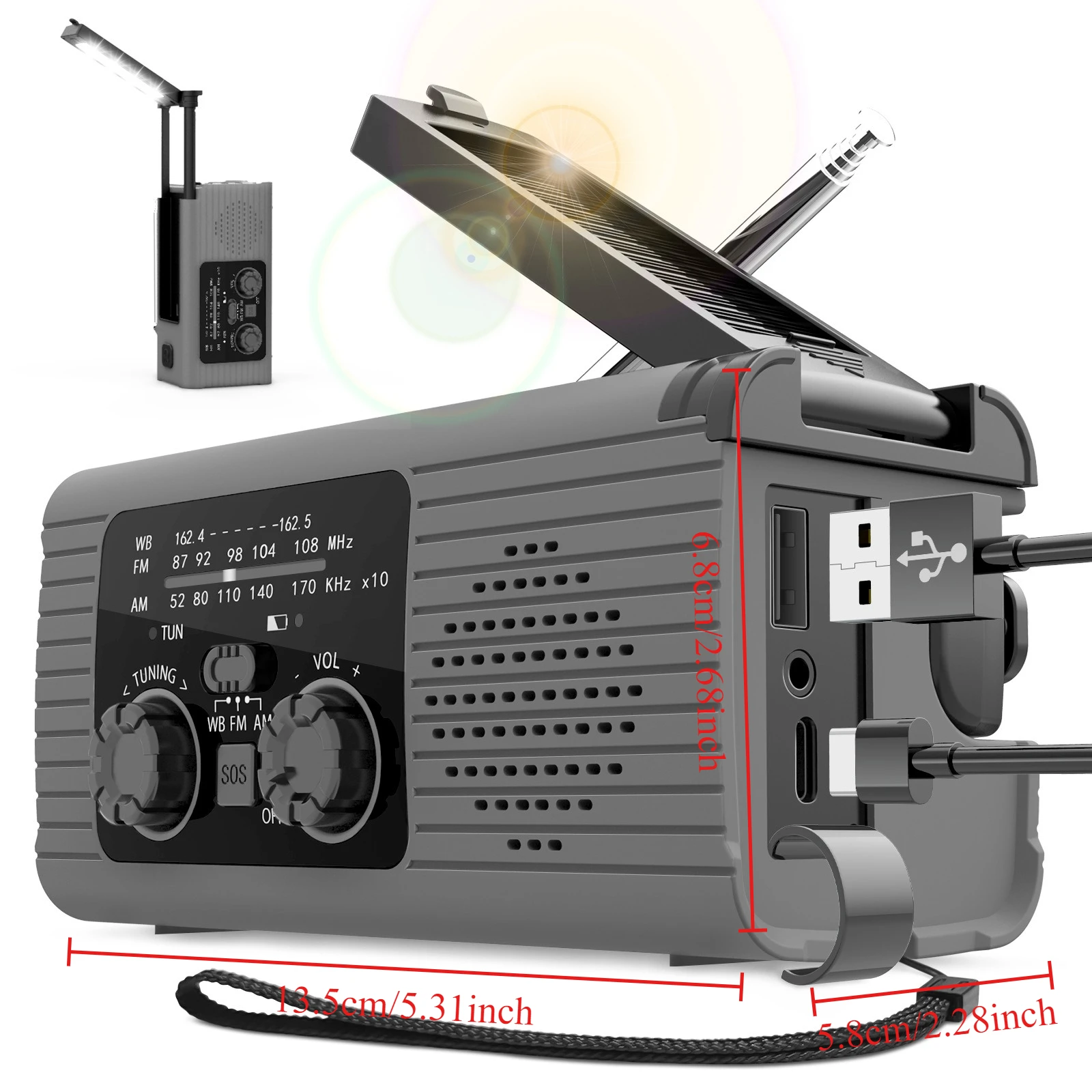 

Radio Portable Solar Radio Flashlight Hand Crank Charging Radio Charging Lighting Camping