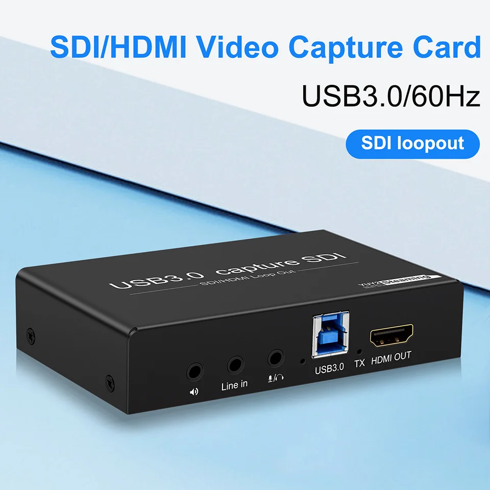 USB 3.0 Video Audio Capture Card 1080P60fps SDI/HD to USB 3.0 Capture Card Device with SDI Loopout for Camera PC Live Streaming