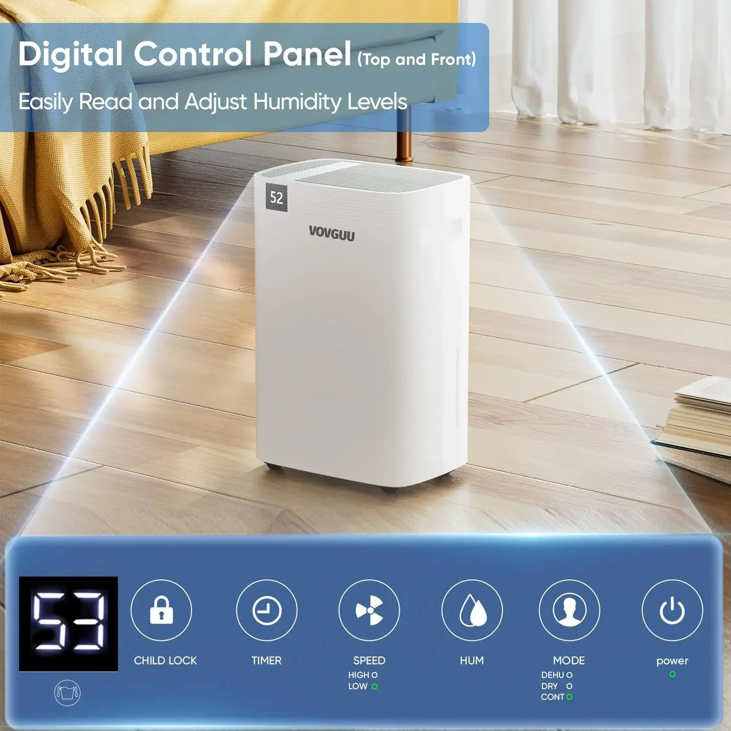 Dehumidifier for Basement and Home with Drain Hose & Water Tank, 3 Smart Modes, Humidity Control, Auto Defrost, 24H Timer- 2024