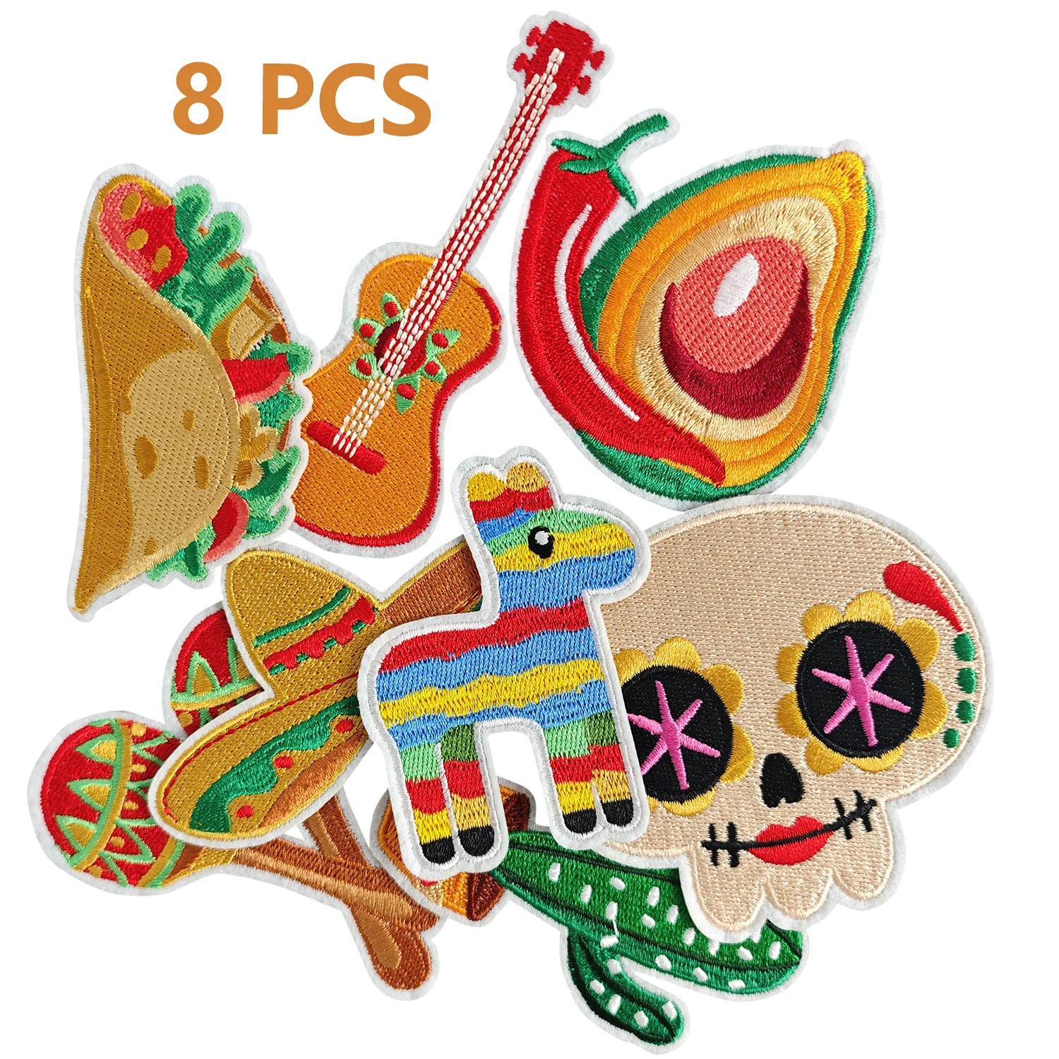 

8PCS Mexico Iron on Embroidered Patches Taco Icon Patches