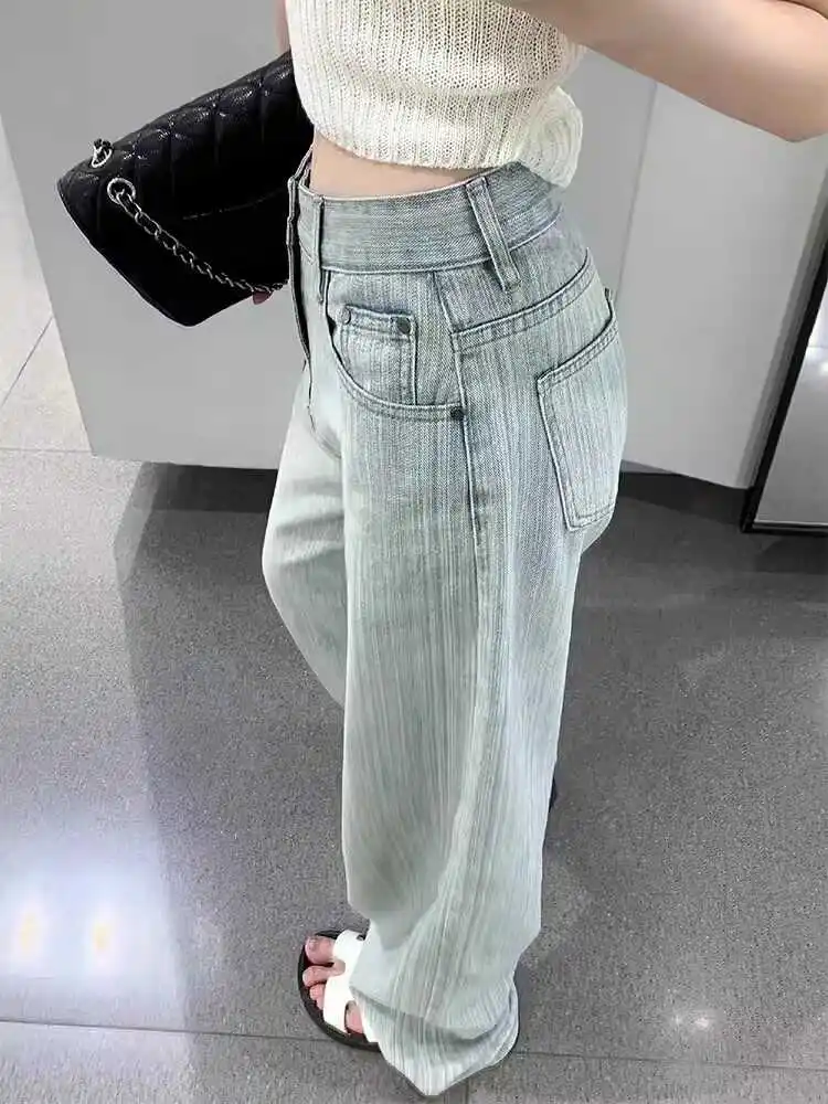 

High Waist Straight Leg Jeans Women's Spring Summer New Loose plus Size Slimming Drapey Texture Wide Leg Pants