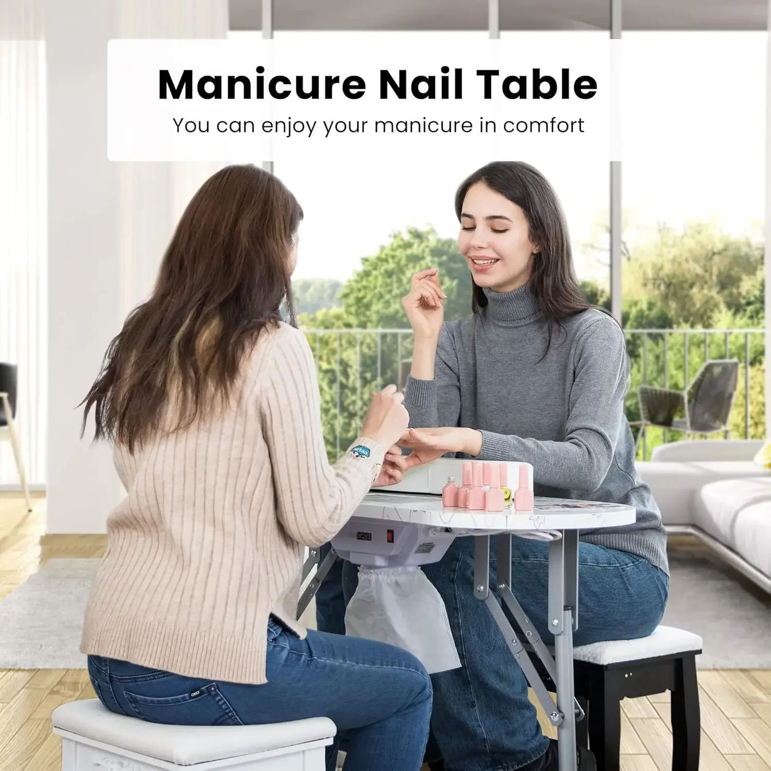 Portable Manicure Nail Table on Wheels with Built-in Dust Collector, Updated USB-Plug LED Table Lamp, Carry Bag for Hom