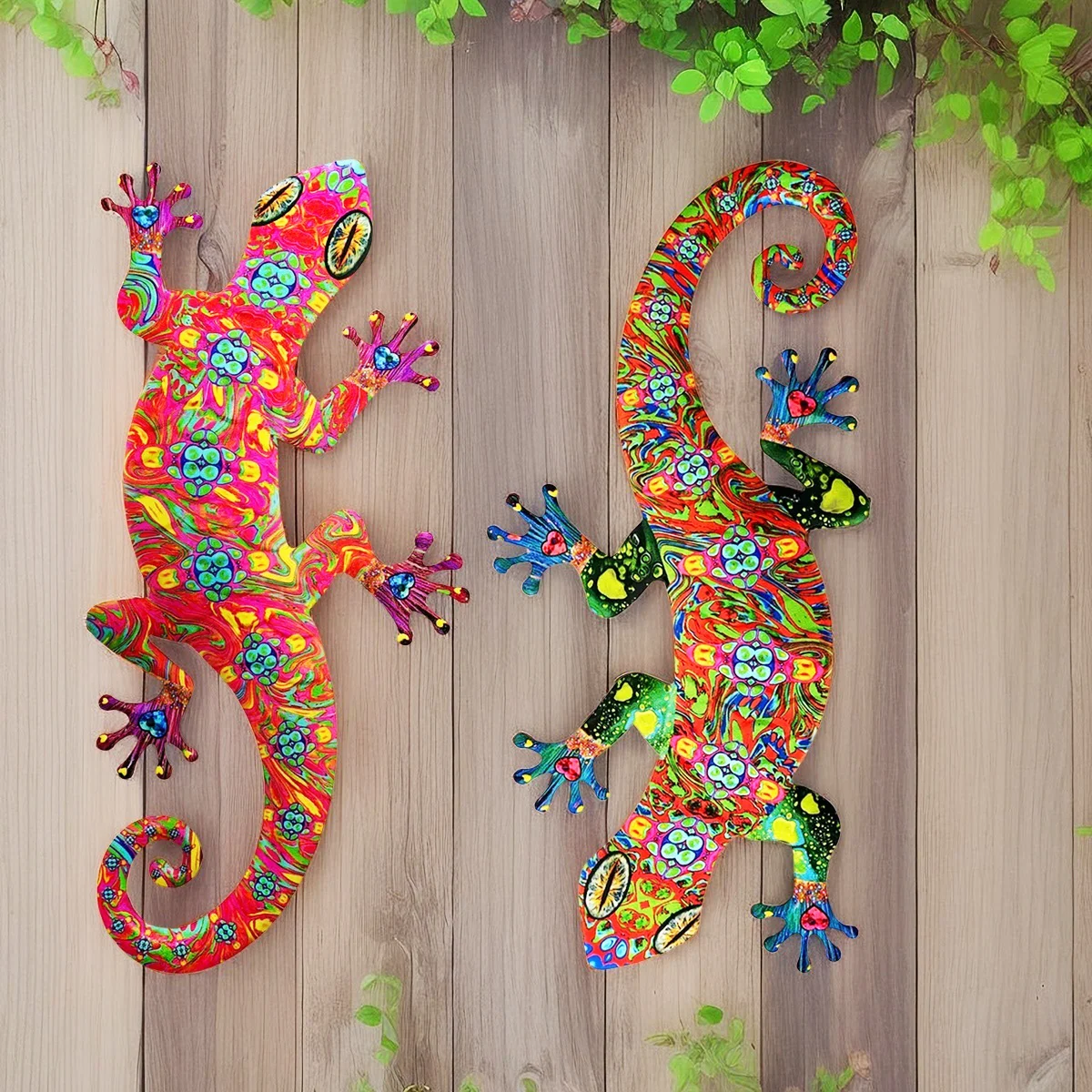 

Metal Art Gecko Wall Decor Vibrant Iron Art Sculptures Gecko Hanging Ornament for Outdoor Home Office Yard Garden Wedding