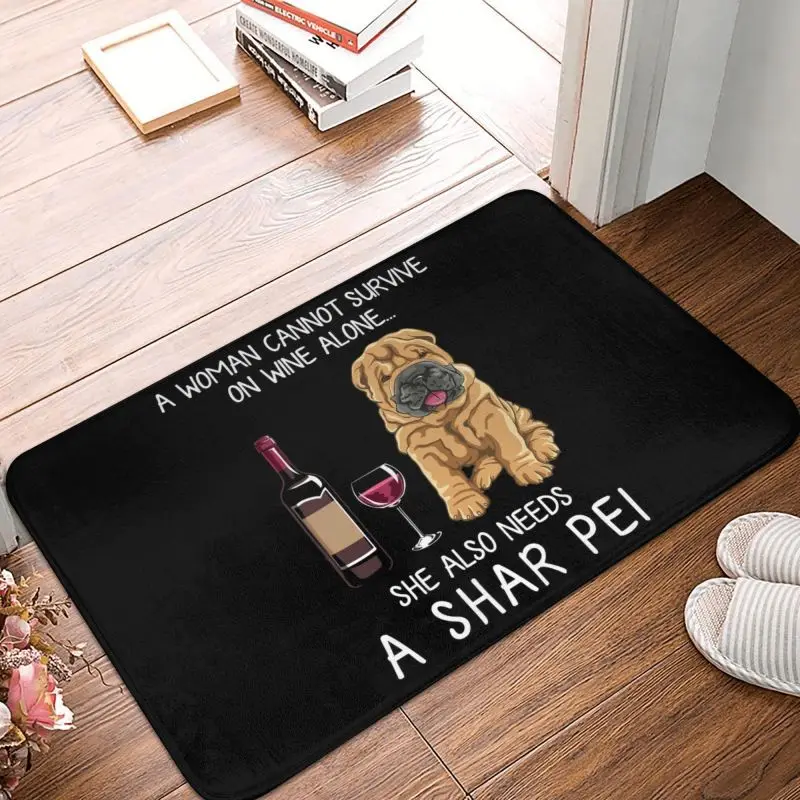 Personalized Shar Pei And Wine Funny Dog Doormat Mat Anti-Slip Pet Puppy Lover Kitchen Bathroom Living Room Rug Carpet 40*60cm