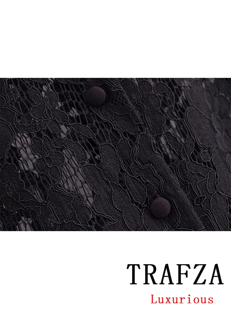 TRAFZA Vintage Casual Lace Women Suit Single Breasted Long Sleeve Shirt Loose Long Pants Chic Fashion 2024 Spring Basics Sets