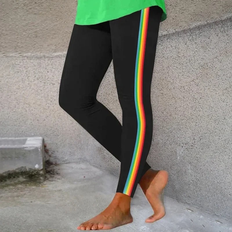 TUNIControl-Leggings d'entraînement taille haute pour femmes, pantalons de sport rayés sur le côté, arc-en-ciel