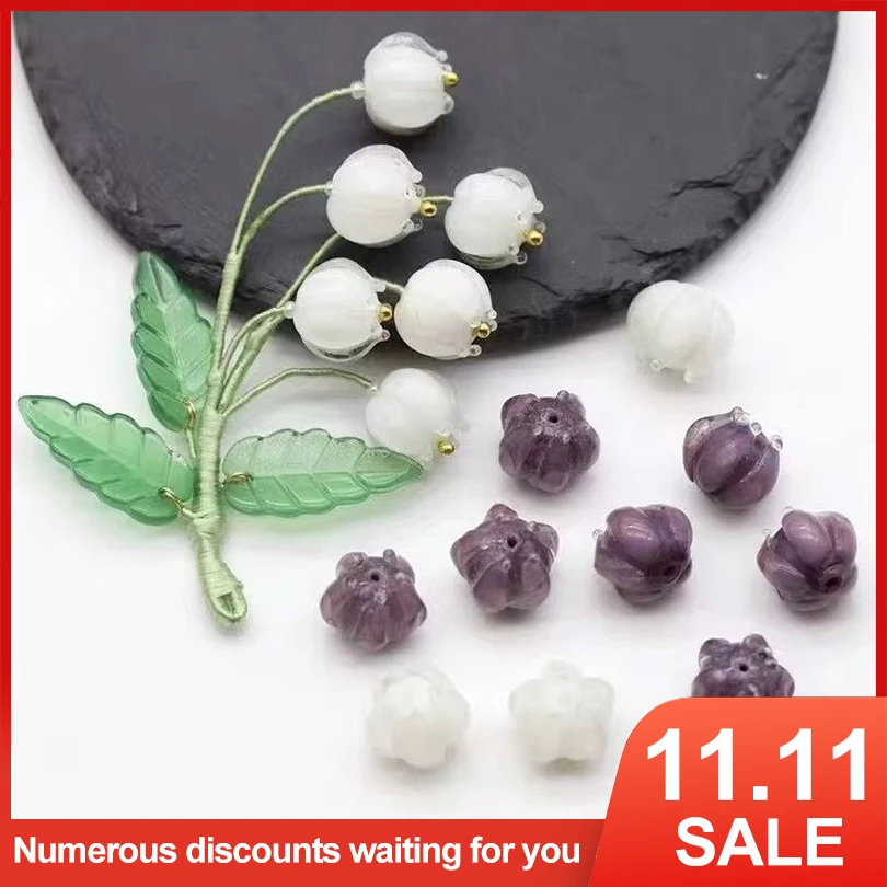 15pcs/Lot New Glass Bell Flower Beads DIY Earrings Bracelet Accessories Lampwork Piercing Beads Bell Orchid Beads String Jewerly