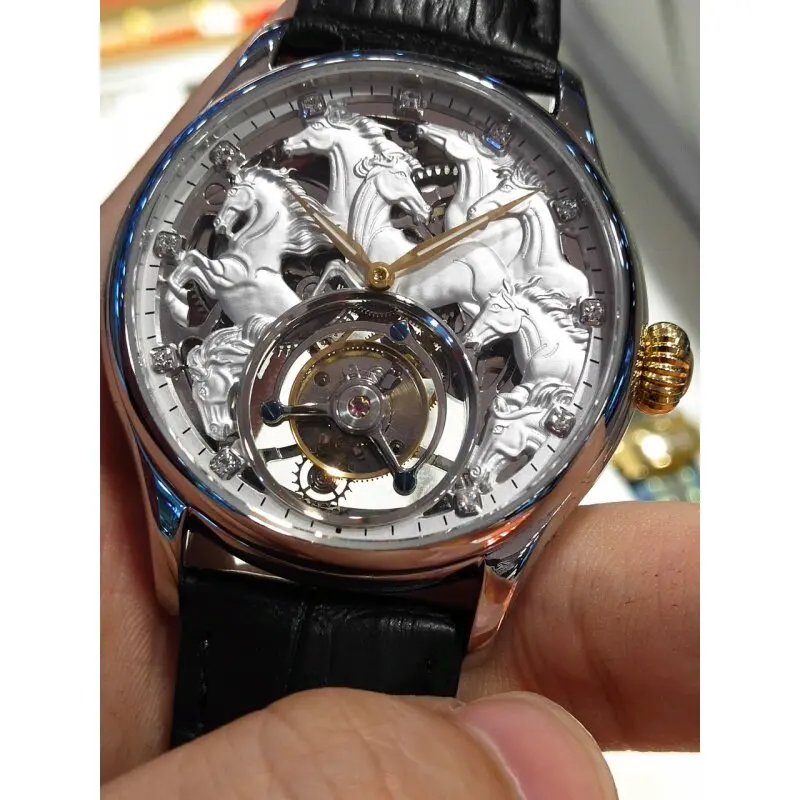 Hollow Mechanical Watch Male Zodiac Horse Eight Juntu Ten Famous Brand Real Tourbillon Movement Custom Watch
