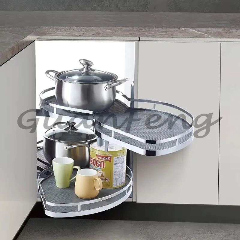 Swing Tray Magic Corner Rack Rotating Pull‑Out Kitchen Cabinet Basket Storage Organizer for Blind Corner Cabinet Space Saving