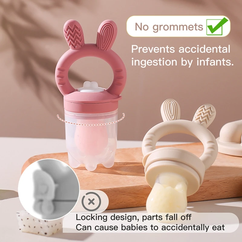 2PCS Baby Fruit and Vegetable Teether BPA Free Silicone Hand Ring Food Supplement Squeezing Rabbit Shape Bite Feeding Tableware