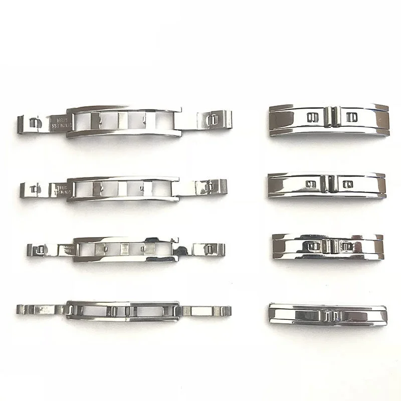 3mm 4mm 5mm 6mm Stainless Steel Watchband Buckle Silver Double Pull Folding Butterfly Clasp Watch Strap Watches Accessories