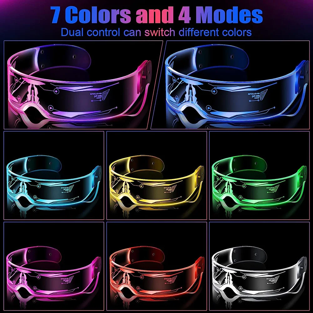 LED Luminous Sunglasses Vintage Punk Goggles Men Women Fashion Party Christmas Colorful Light Up Glasses Shades