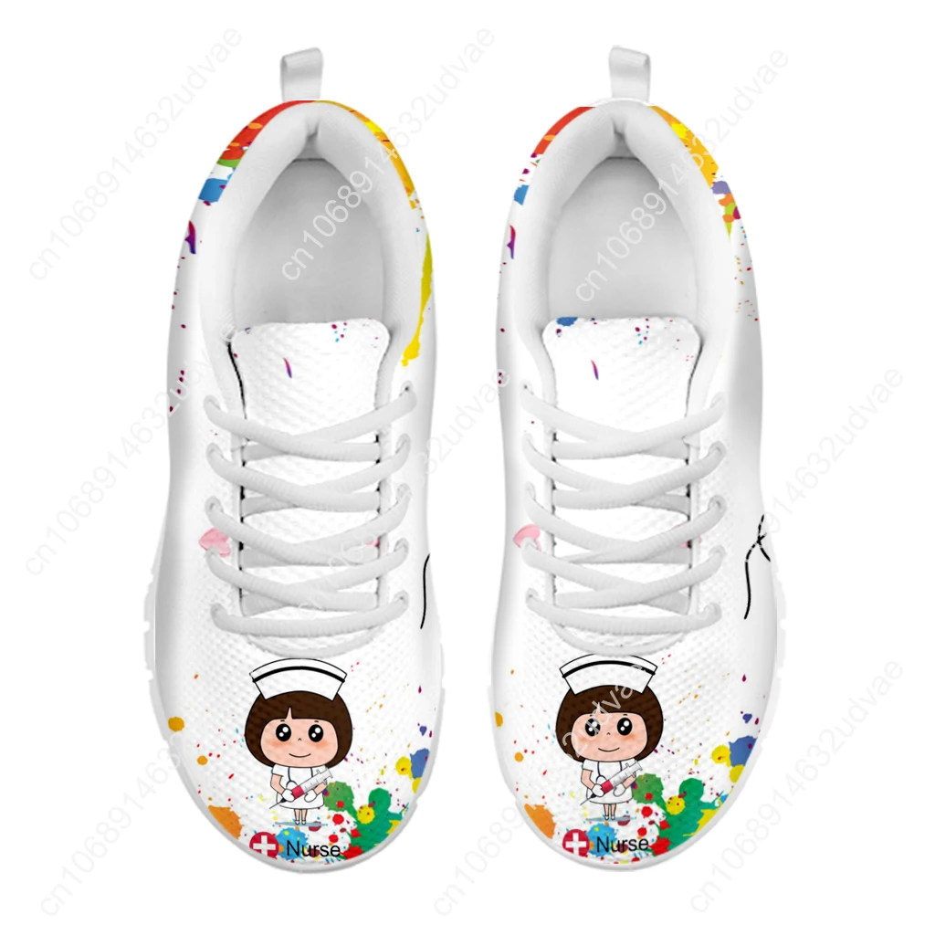 White Nurse Girl Love Pattern Women Lace Up Sneaker Fashion Tie Dye Printing Flat Shoes For Ladies Zapatillas Hot