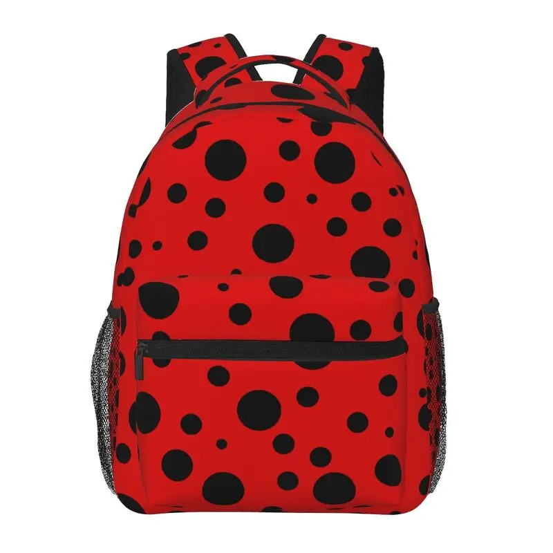 Black and Red Polka Dot Ladybug Print Laptop Backpack Large Shoulder Bags Lightweight Travel Daypack Waterproof Students Bookbag