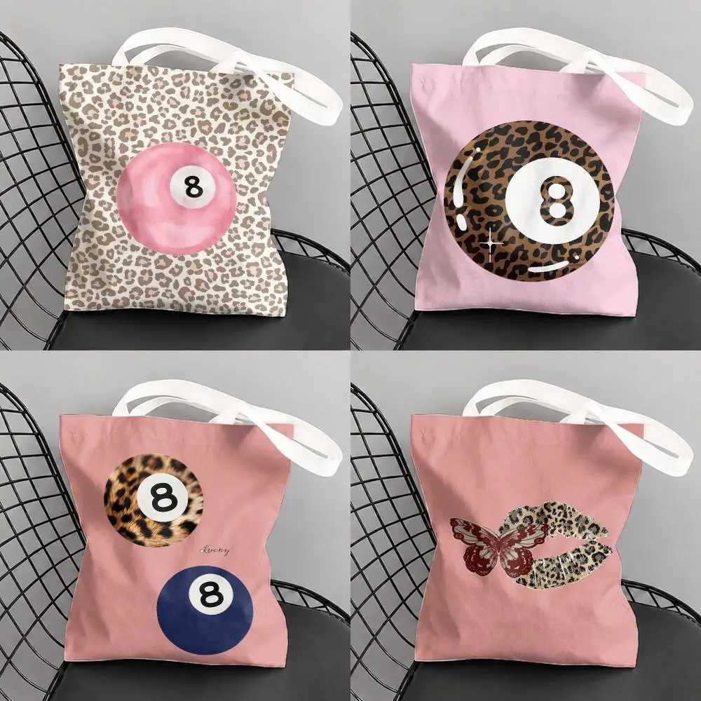 Design L-Leopard Black Eight Storage Bags Canvas Tote Bag Women Large Capacity Reusable Eco Shopping Bag Shoulder Handbag