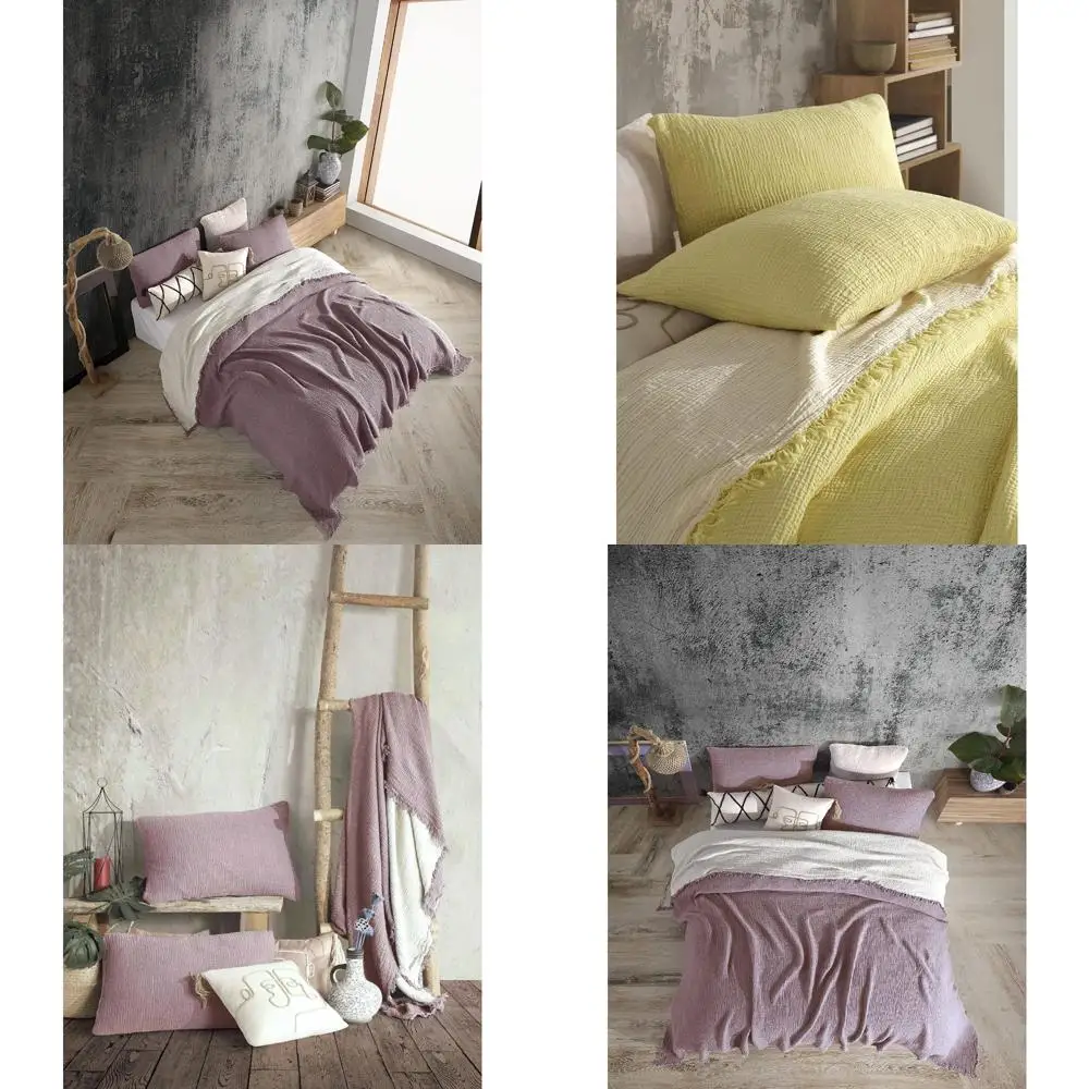 

Dual Colored 100% Organic Cotton Muslin Throws and Pillowcases - Breathable, Ultra Soft, Lightweight, Pre-Washed, 4-Layered Comf