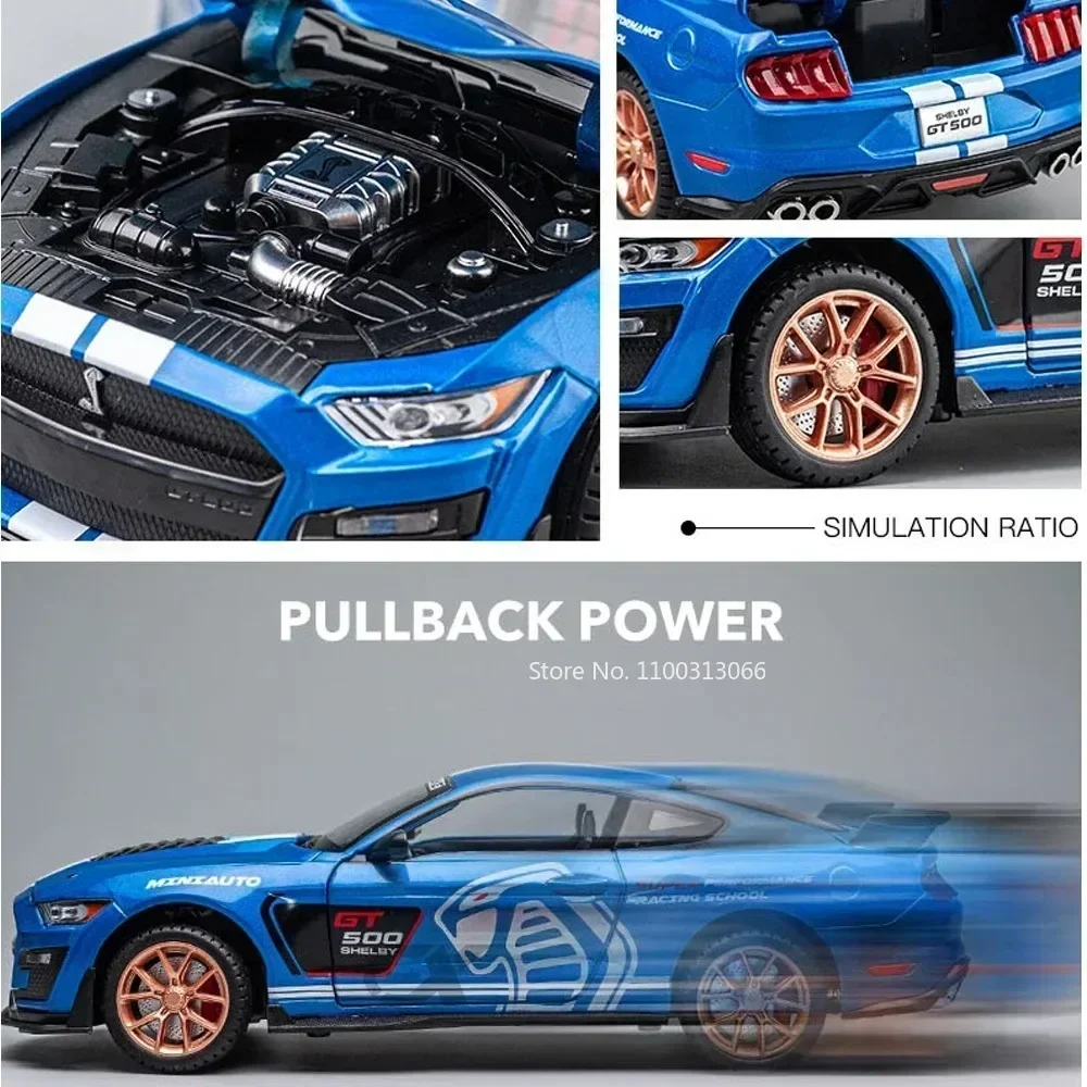 1/24 Alloy Diecasts Car Model Mustang Shelby GT500 Sport Car Toy Simulation Sound & Light With Pull Back Vehicle For Child Gifts