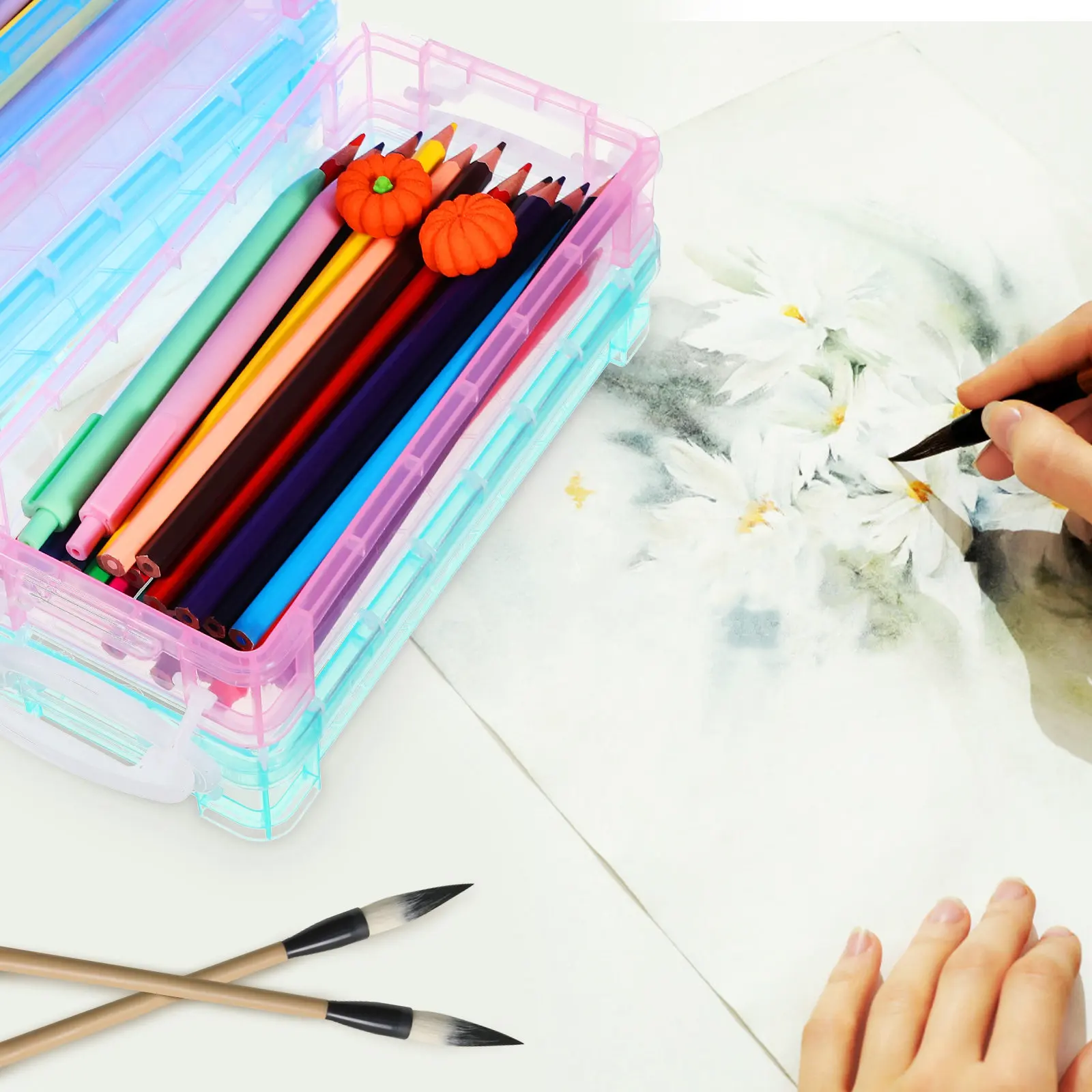 

6Pcs Plastic Pencil Case Clear Marker Case with Waterproof Design Pencil Storage Box for Pens Colored Pencils Paint Brushes