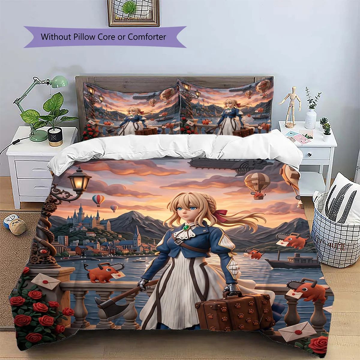 Chainsaw Man Patterned Pillowcase & Duvet Cover Set Bedroom Bedding Decor with Anime Style Great Gift for Enthusiasts YUN6515