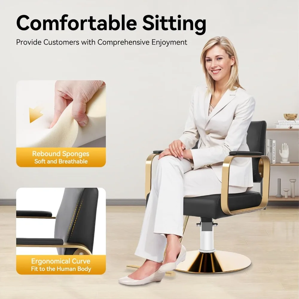 كرسي صالون الحلاقة، كرسي صالون تصفيف الشعر سبا للتجميل بوزن 440 رطل قابل للتعديل 360 درجة °   كرسي حلاق متعدد الوظائف قابل للدوران مع أقدام