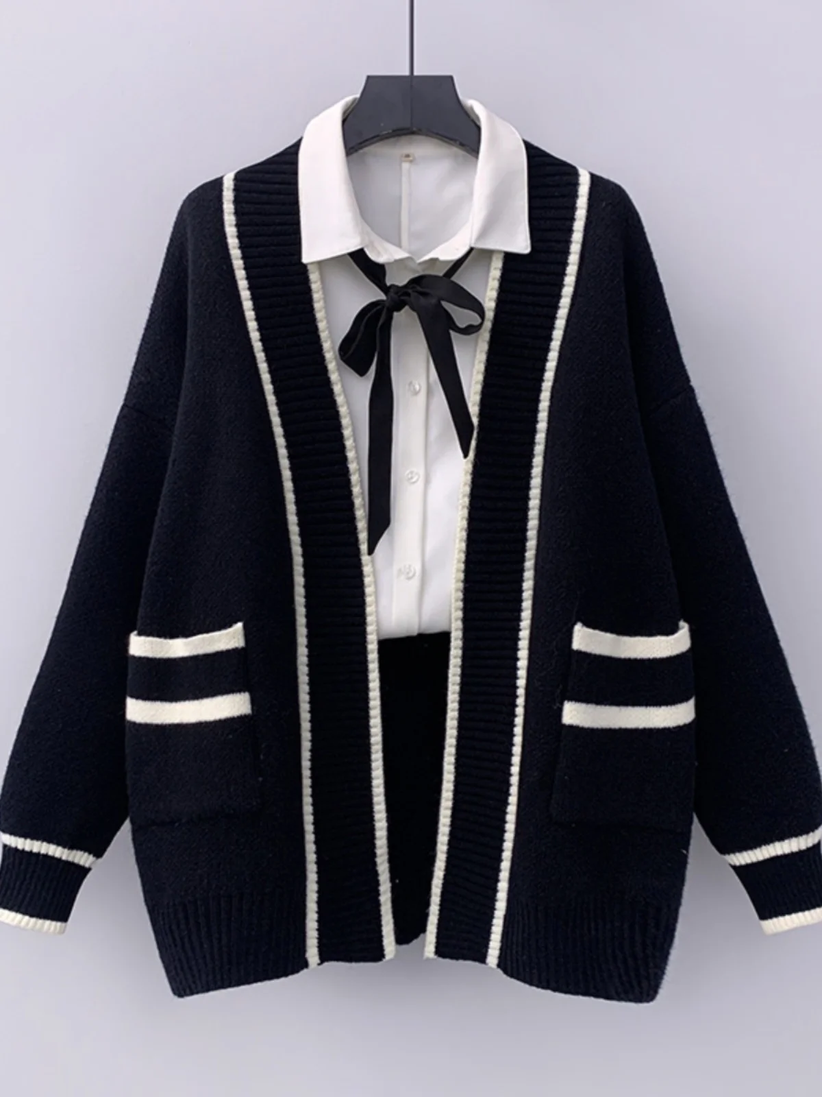 Primavera Autunno Colore Blo Lungo Sve Cardigan aperto lavorato a maglia Faion Double ket da donna Gilet Top sottile caldo V Ne Button up