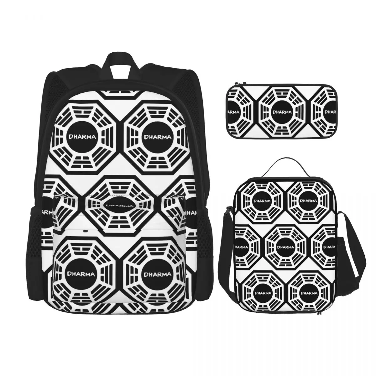 The Dharma Initiative Backpacks Children Bookbag School Bags Rucksack Lunch Bag Pen Bag Three-Piece Set