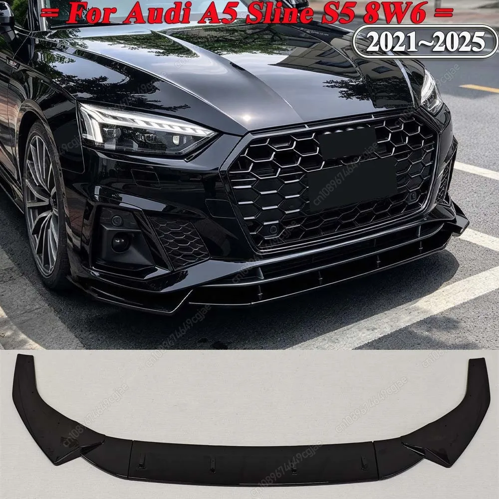 For Audi A5 Sline S5 8W6 2021-2025 Body Kit Maxton Style Car Front Bumper Splitter Lip Spoiler Diffuser ABS Gloss Black Retrofit