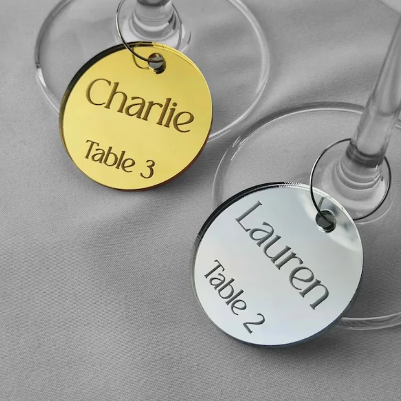 20/30/50/100Pics Personalized Round Engraved tags Wedding Acrylic Wine Glass Tag Table Decor Drink Toasting tags Glass Markers