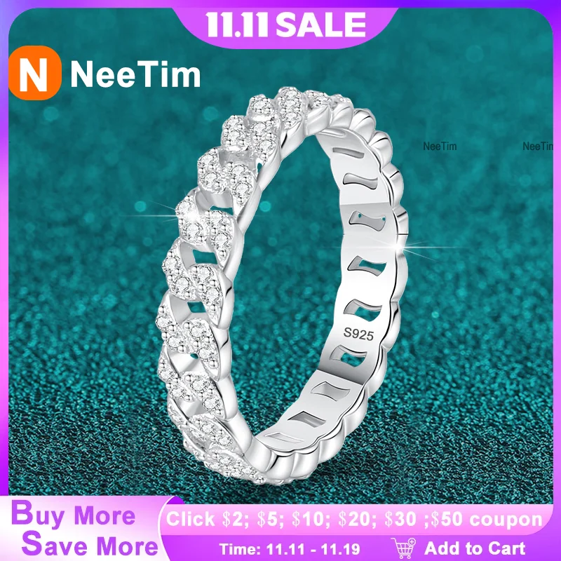 

NeeTim Full D Color Moissanite Wedding Band Ring 925 Sterling Silver Lab Diamond Eternity Bands Engagement Rings for Women