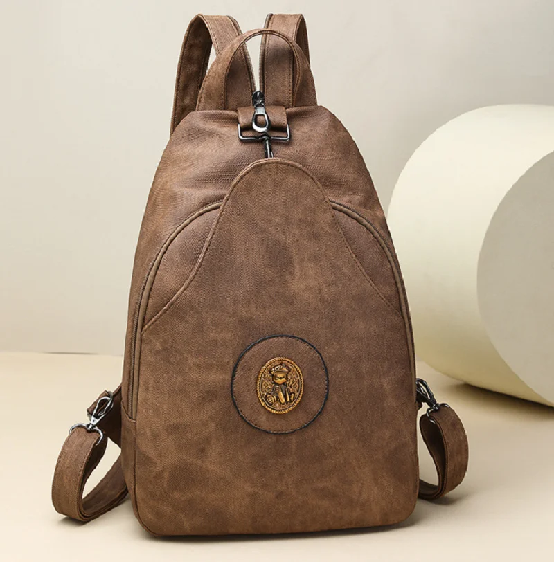 2026 New Korean Fashion Vintage High Quality Leather Backpacks Women's High Capacity Shoulder Bags Totes Crossbody Chest Bag