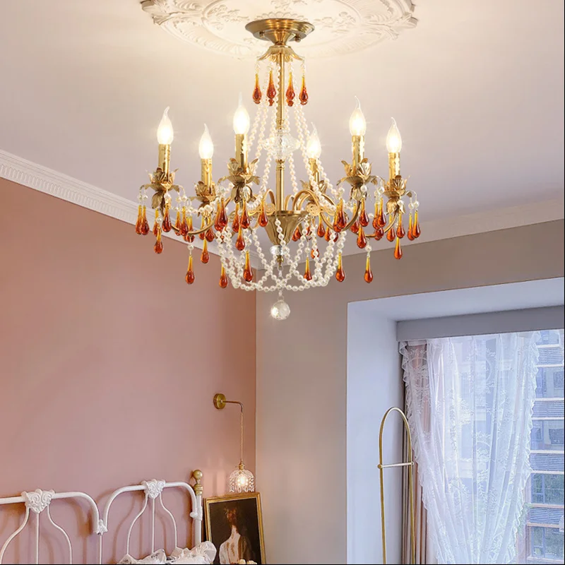 Modern crystal chandelier, French style living room, drip lamp, dining room, minimalist pearl bedroom, grand villa, American sty